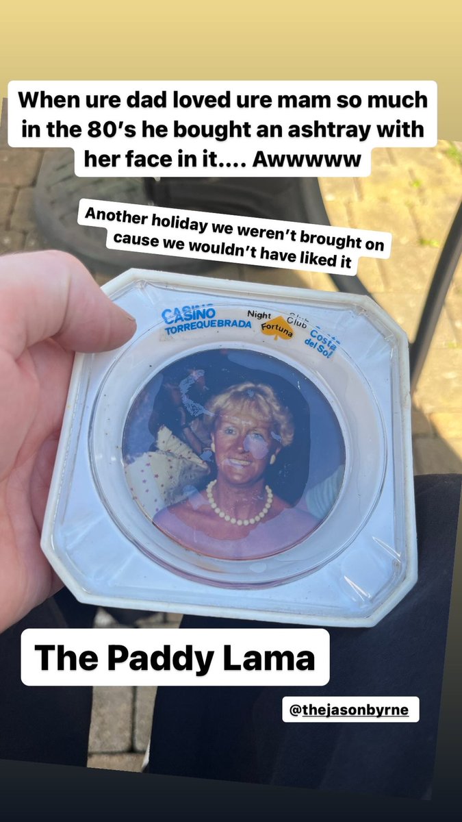 The Paddy Lama was such a charmer. My mam in an ashtray from Spain, on one of many holidays the kids never went on because it would be too hot for our skin #80s #jasonbyrnecomedian #comedy #thepaddylama