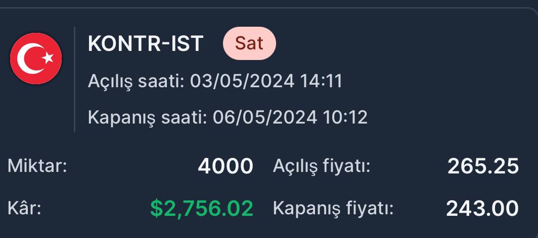 borsapatronuuu's tweet photo. Cuma günü paylaştığım düşüş yönlü #KONTR işlemini 💸2756 USD(89.018,83₺)💸 kâr ile kapattım dostlar,değerlendiren herkesi tebrik ediyorum👍🏻
🛡Ücretsiz VIP gruplarımızda hep beraber kazanmaya devam ediyoruz🥸
https://t.co/G0q4ep9Vji

#bist100 #doas #patek #miatk #asels #tuprs https://t.co/nUgqOqCBvT