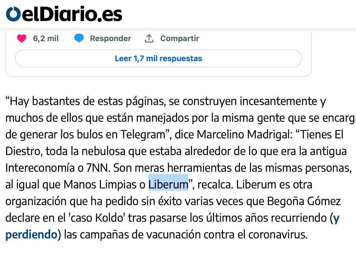 🙂Poco a poco vamos enseñando periodismo a gente como @iescolar con un medio que primero miente sobre Liberum, y luego ha corregido sin pedir perdón. 
Y siguen sin contrastar con nosotros la información, que es 'de primero' en la facultad de periodismo. 
Poco a poco⌛️.