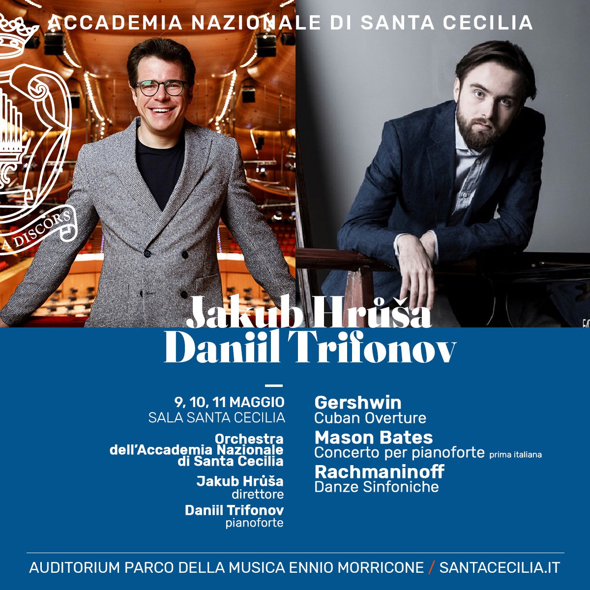 Un programma travolgente per Jakub Hrůša che, sul podio della nostra Orchestra, dirige la Cuban Overture di Gershwin, le Danze sinfoniche di Rachmaninoff e la “prima” italiana del Concerto per pianoforte di Mason Bates, affidato a Daniil Trifonov. santacecilia.it/concerti