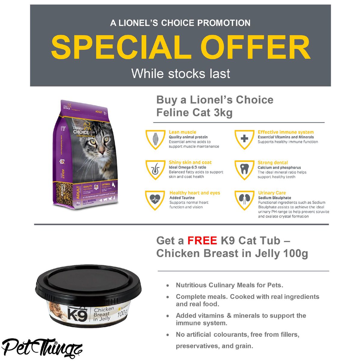 Lionels Choice Cat Food Promo available at Pet Thingz.
 
#lionelschoice #petthingz #catfood #promo #local #locallyproduced #petfriendlystore #itsacatslife #availablenow #whilestockslast #likeandfollow
#capetown #LifestyleOnKloof #ShopDineExplore #RetailTherapy #FashionFinds