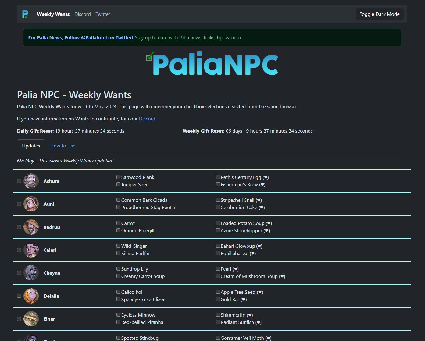 PaliaIntel on X: &ldquo;🎁 #Palia Weekly Wants for w.c 6th May have been 