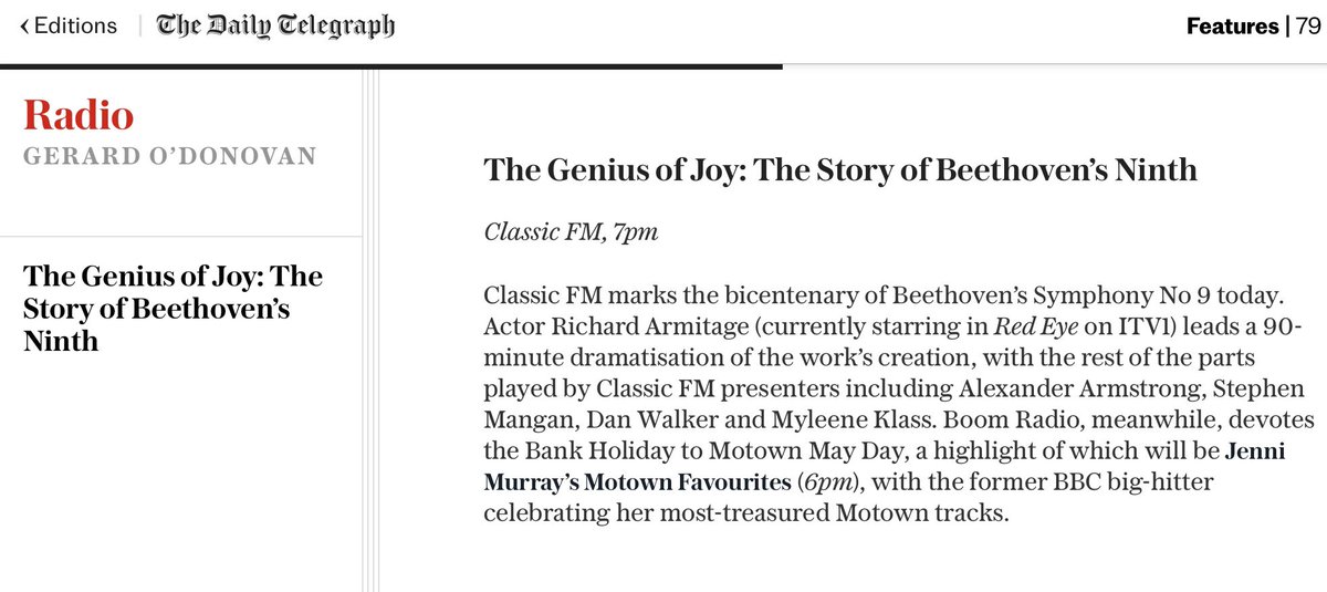 Jenni’s programme highlighted by @Telegraph today @BoomRadioUK @whjm