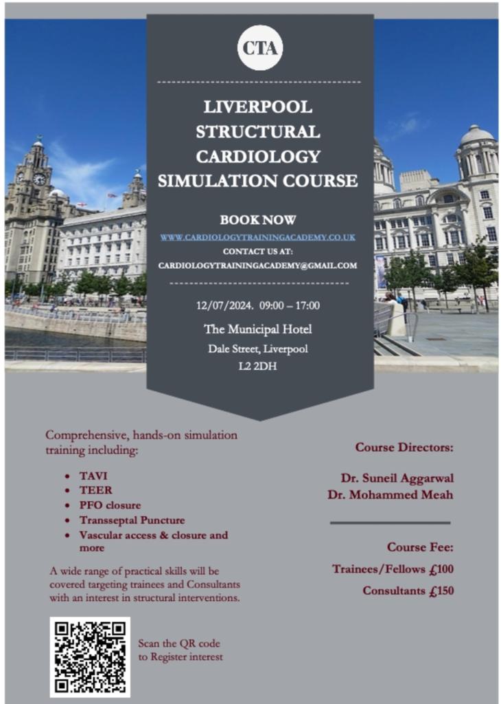 FIRST ANNOUNCEMENT: I am happy to announce a unique, fully hands-on, comprehensive, structural simulation training course I am running with my Fellow, Mo Meah, along with a great local faculty in Liverpool on 12th July. Sign up at: cardiologytrainingacademy.co.uk