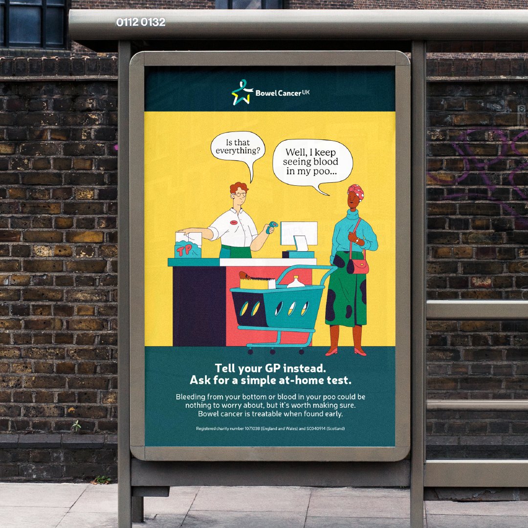 🧵[1/4] We’re thrilled to announce that we’re launching our new campaign, #TellYourGPInstead. Our goal is to encourage people experiencing symptoms of possible #BowelCancer to contact their GP to ask for an at-home test.