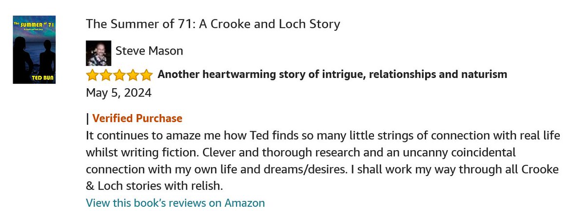 Steve, @EssarrMason has been reading and enjoying a lot of my books of late and I owe him a big THANK You for this 🌟🌟🌟🌟🌟review of The Summer of '71. Read it for yourself mybook.to/Summer71 #Kindle #KindleUnlimited #Realbook