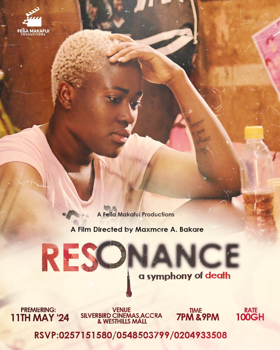 fellamakafui_'s tweet photo. Good morning Fam ..My movie “RESONANCE “ premieres on May 11th at Silverbird cinemas (ACCRA MALL & WEST HILLS MALL ) .Join me for an unforgettable cinematic experience. Mark your calendars and get ready for an epic adventure! See you ❤️ #MoviePremiere #May11th #fellamakafuiproductions 🍿🎥