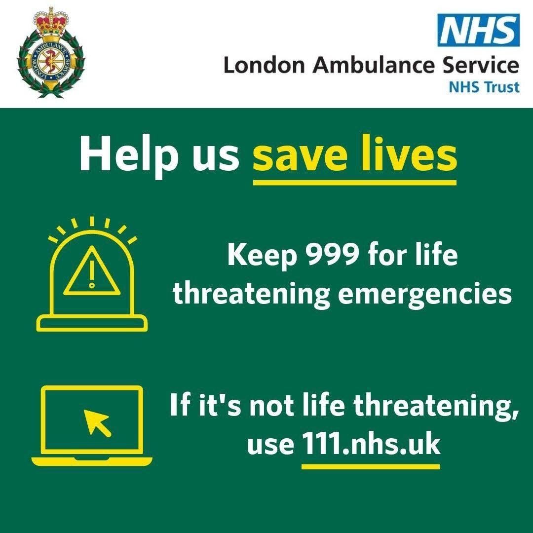 By saving 999 for life-threatening emergencies this #BankHoliday Monday you can help our crews reach London's most seriously ill and injured patients. If you need urgent medical help, NHS 111 can tell you what to do next ✅ Read more: buff.ly/3Qxf4p4