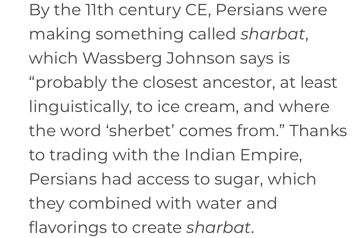 Bāna’s Harshacharita describes butter-milk being frozen in pails of ice in 7th c. CE. Ice was brought from Himālayas during Kashmiri winters & stored in underground pits. Persians made ice Sharbat in 11th c. only after getting access to sugar from India. Kulfi predates Mughals.