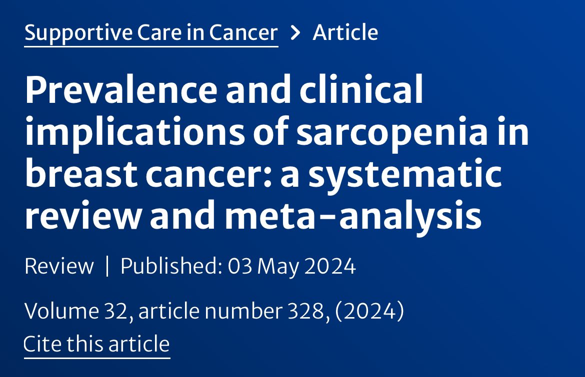 💪🏻🔻Sarcopenia and breast cancer @MASCC_JSCC 🚨Prevalence in stages I–III: 32.5% 🚨Associated with chemotherapy toxicities, dose reductions, dose delays, or treatment discontinuation 🚨Generally associated with poor survival ✅Healthy exercise, diet and normal body weight are