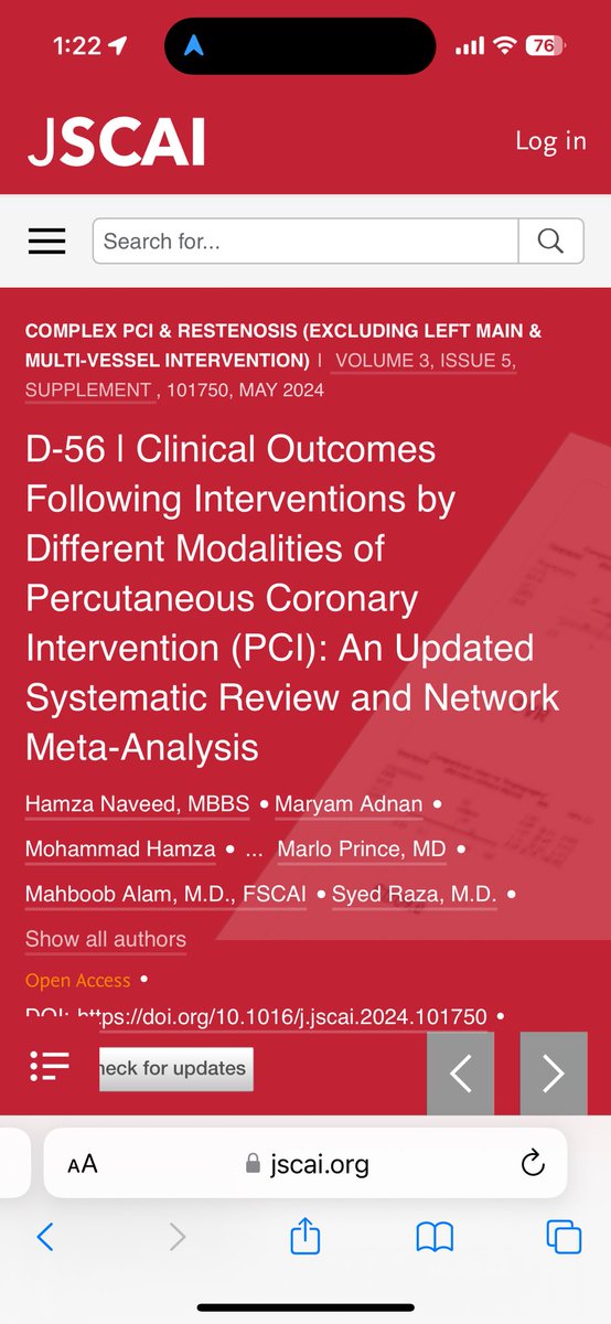 'Our poster is now available on JSCAI supplement! Huge thanks to all our co-authors for their incredible contributions. 🌟 #JSCAI #ACCintouch #SCAINow #CardioTwitter