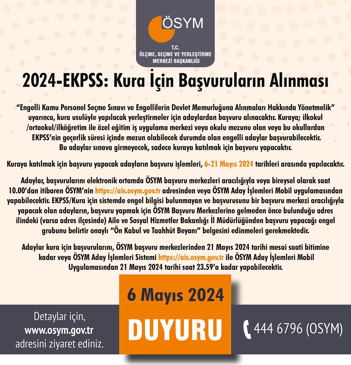 2024-EKPSS: Kura İçin Başvuruların Alınması osym.gov.tr/TR,29356/2024-…