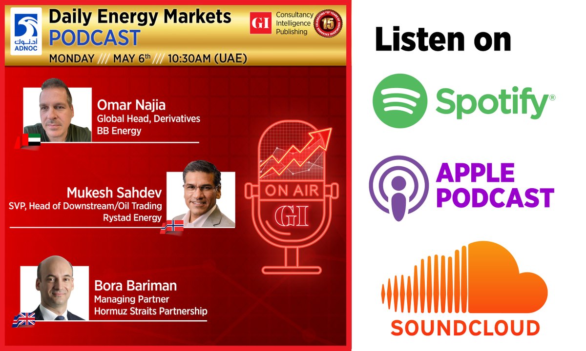 Listen Now: Daily Energy Markets Podcast - May 6  

Click & Subscribe 👇
Spotify: lnkd.in/dHt2yscx
Apple Podcast: lnkd.in/drWbQEzH
SoundCloud: lnkd.in/dw5rGkfQ 
#OOTT #OPEC #oilandgas @BBEnergyGroup @RystadEnergy @bbariman @mukesh_energy