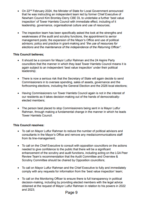 At our Full Council meeting on Weds, @TH_Labour cllrs will be putting forward this motion setting out how Mayor Lutfur Rahman is repeating the failings identified in PwC's 2014 Best Value inspection that led to Commissioners running Tower Hamlets Council. gov.uk/government/col…