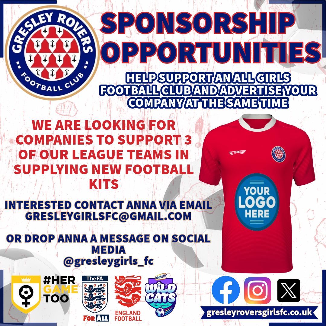 Can you help?
We are on the lookout for 3 kit sponsors for our girls teams for next season.
As we are a non profit community club we rely on the generosity of others ❤️
If you'd like to get your company name out there even more & support our girls in the process then please msg