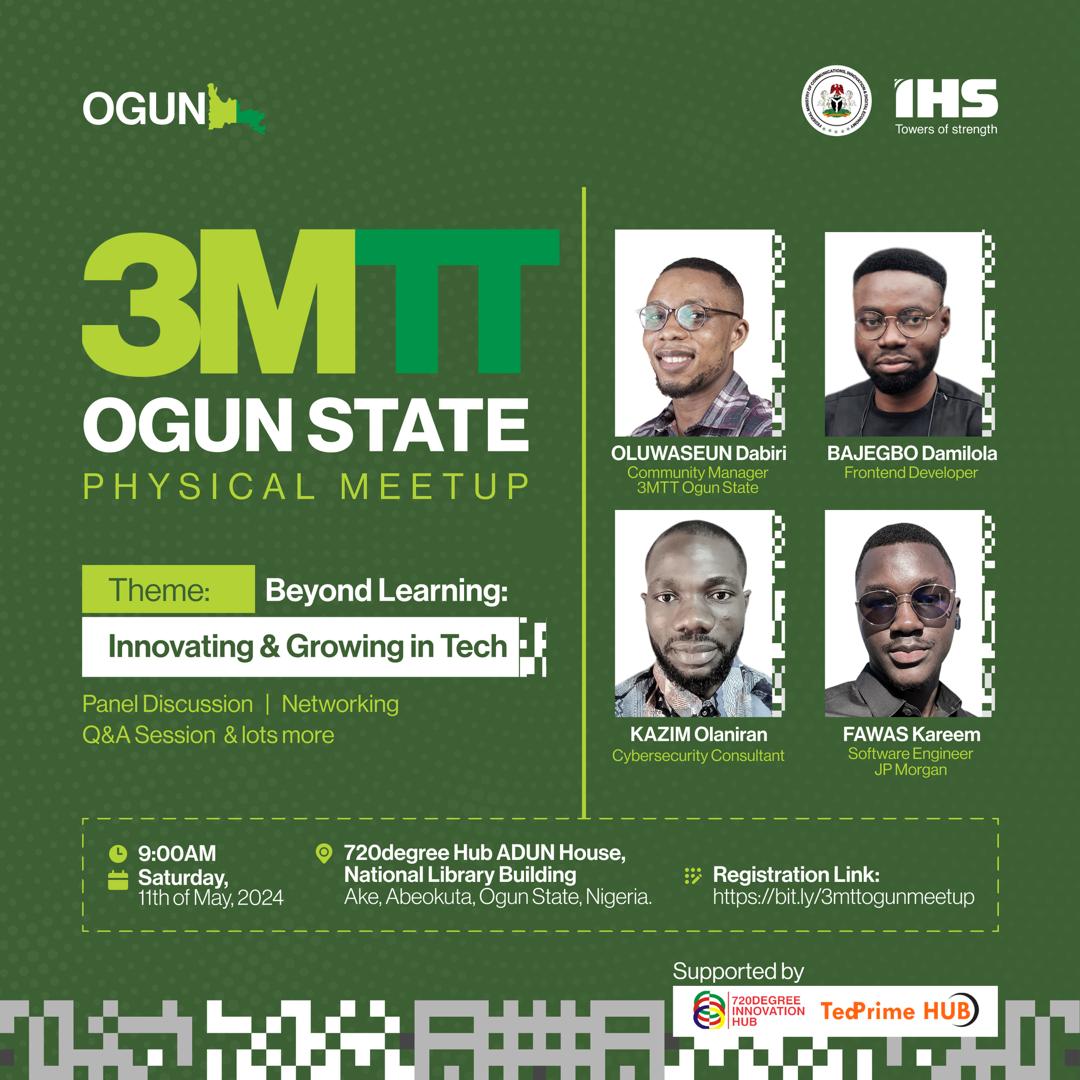 Morenigbade Zainab (@morenigbad12496) on Twitter photo Beyond just learning as a techie, you must embrace growth and innovation.
Come join us as we explore how to grow beyond learning.
<a href="/bosuntijani/">Dr. 'Bosun Tijani</a>
ā <a href="/dabsclement/">Oluwaseun Dabiri</a>
ā <a href="/3MTTNigeria/">3MTT Nigeria</a>
<a href="/IHSTowers/">IHS Towers</a>
<a href="/OGSG_Official/">Ogun State Government - OGSG</a>
<a href="/NITDANigeria/">NITDA Nigeria</a>
<a href="/720DegreeHub/">720Degree Hub</a>
<a href="/TedprimeHub/">Tedprime Hub</a> Beyond just learning as a techie, you must embrace growth and innovation.
Come join us as we explore how to grow beyond learning.
<a href="/bosuntijani/">Dr. 'Bosun Tijani</a>
ā <a href="/dabsclement/">Oluwaseun Dabiri</a>
ā <a href="/3MTTNigeria/">3MTT Nigeria</a>
<a href="/IHSTowers/">IHS Towers</a>
<a href="/OGSG_Official/">Ogun State Government - OGSG</a>
<a href="/NITDANigeria/">NITDA Nigeria</a>
<a href="/720DegreeHub/">720Degree Hub</a>
<a href="/TedprimeHub/">Tedprime Hub</a>