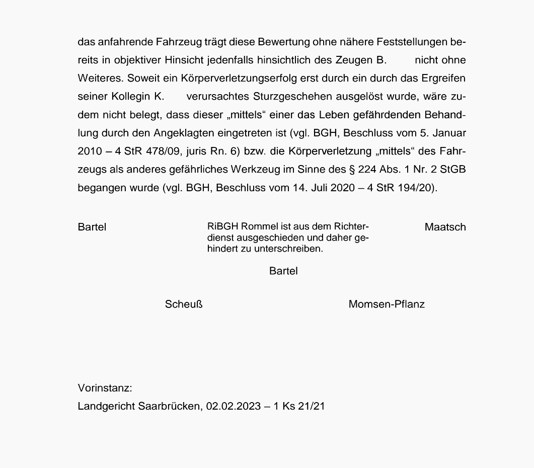 BGH, Beschluss vom 5.12.2023 - 4 StR 170/23: Vorsatzfeststellung beim Durchbrechen einer Polizeisperre. juris.bundesgerichtshof.de/cgi-bin/rechts…