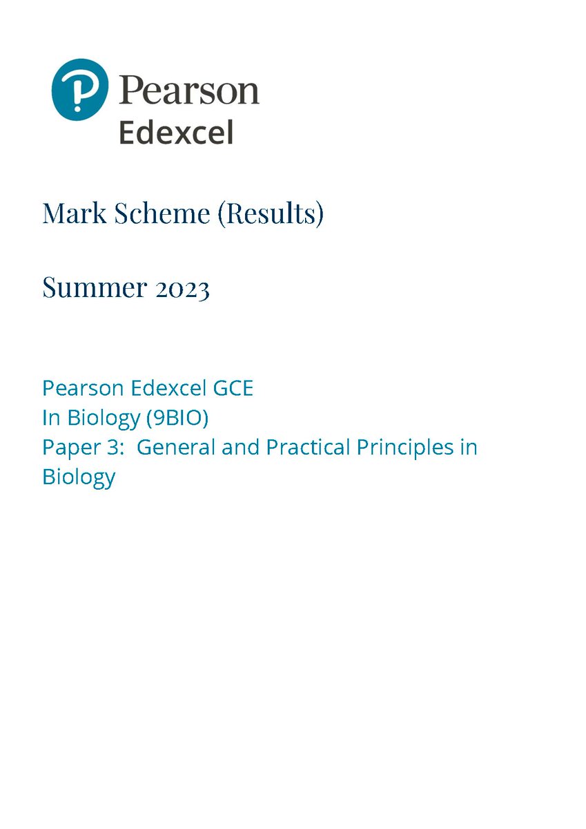 PEARSON EDEXCEL A LEVEL Biology B PAPER 3 2023 MARK SCHEME (9BI0/03: General and Practical Principles in Biology)   
hackedexams.com/item/12961/pea…   
#PEARSONEDEXCEL #EDEXCELALEVEL #ALEVELBiologyB #BiologyBPAPER3 #9BI0/03 #EDEXCELALEVELMARKSCHEME #HACKEDEXAMS