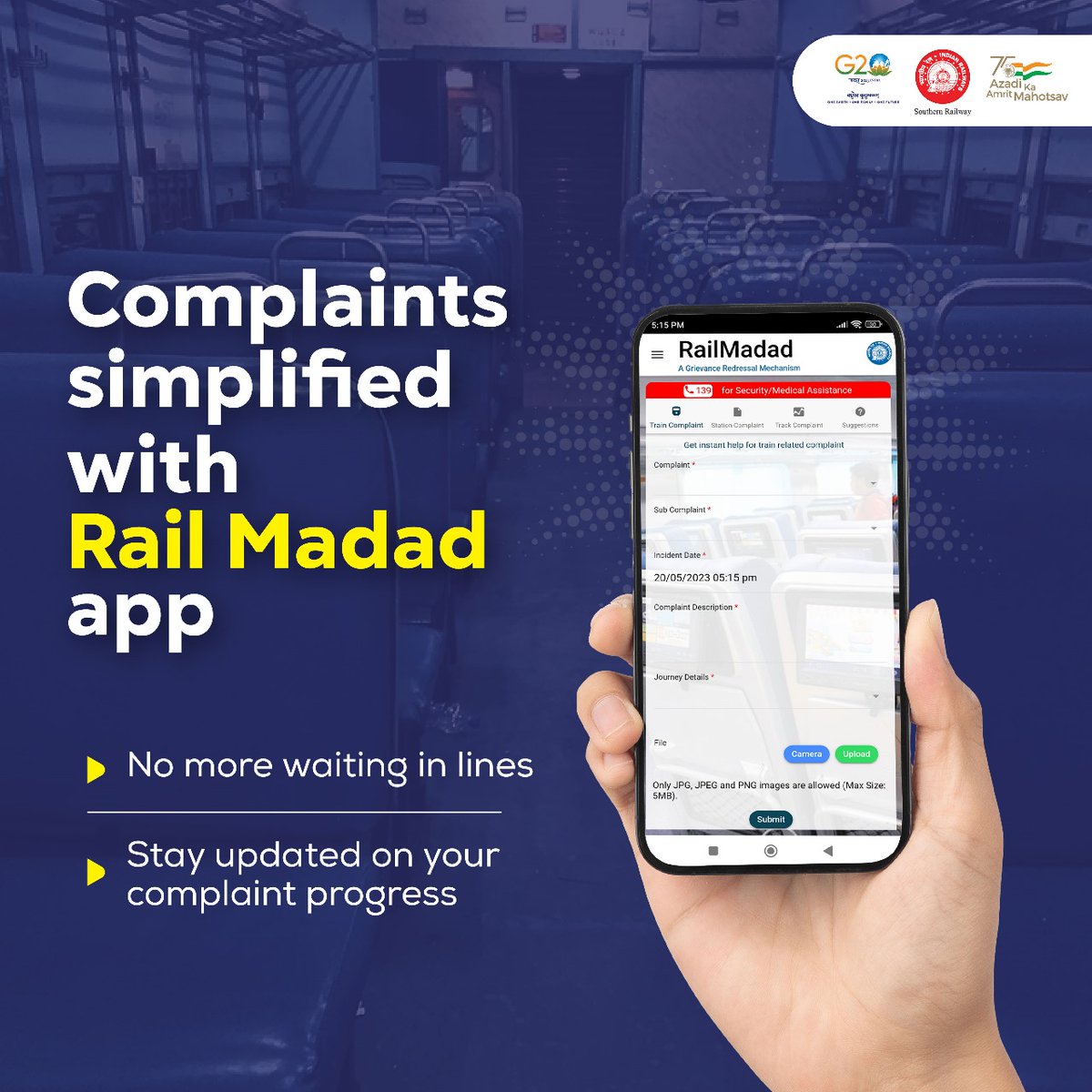 Experience hassle-free train travel! File & track complaints easily with the RailMadad app. #StayInformed #RailMadad