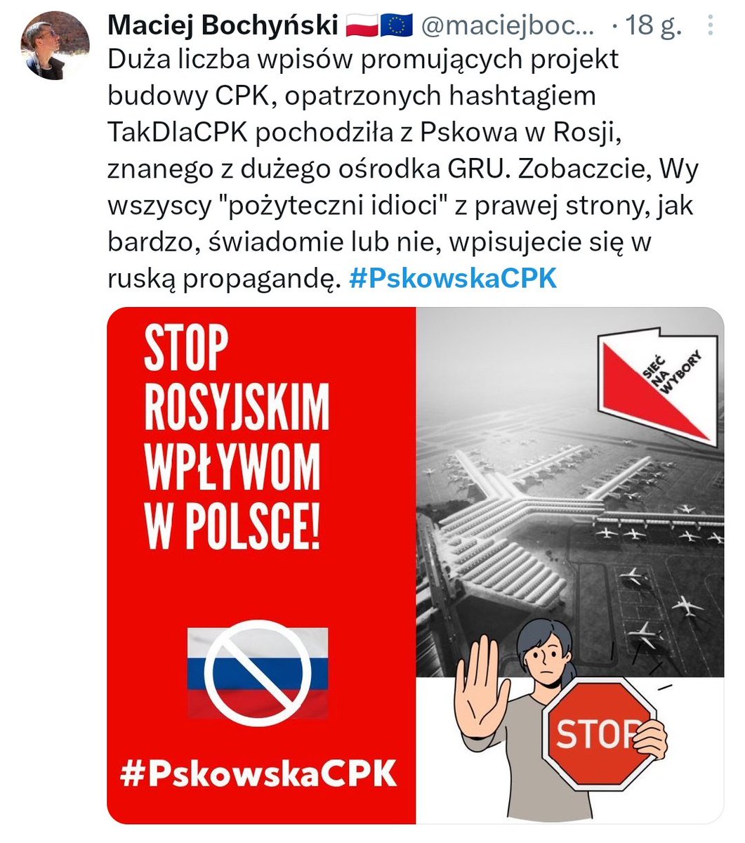 Jeżeli chcecie zobaczyć sobie jak działają sekty wierzące w najbardziej odklejone teorie spiskowe to zapraszam pod hashtag #PskowskaCPK. Świadomi i racjonalni Europejczycy, Giertych ich mać.

Tu przykłady tego uśmiechniętego obłędu: