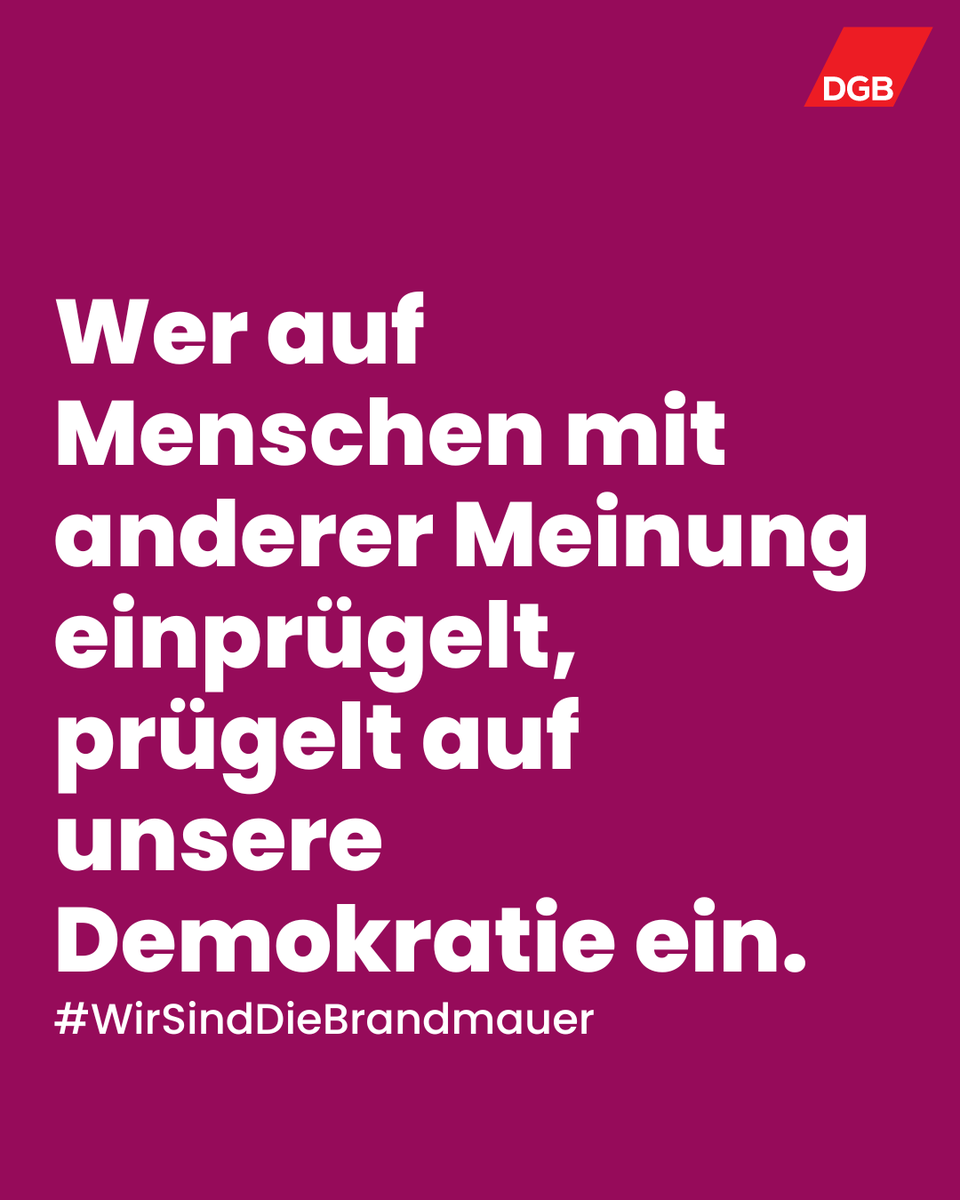 Wir sind schockiert über die Gewalt gegen Menschen im Wahlkampf. Wir Demokrat*innen müssen jetzt zusammenstehen. Nicht einschüchtern lassen: #KlareKante gegen Hass und Gewalt. Bei der #Europawahl am 9. Juni geht es um unsere Zukunft: dgb.de/europawahl #BesserMitEuropa