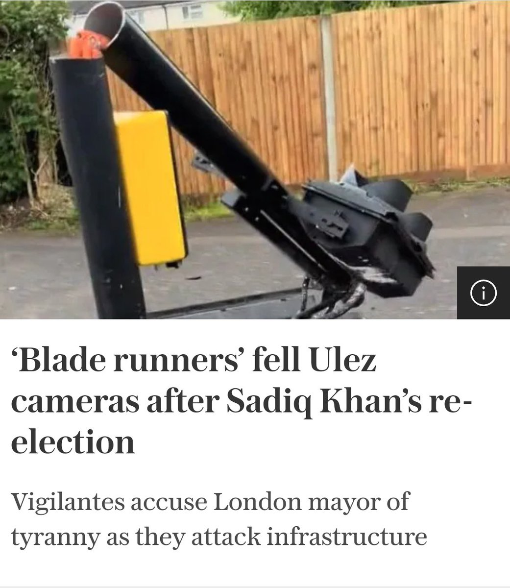 Many #ULEZ cameras were attacked across London over the weekend. 
This is war!
About 4 million people in London could not be bothered to vote. So the #BladeRunners are fighting back against Sadiq Khan, the Swinehunt*
(*Cockney rhyming slang)