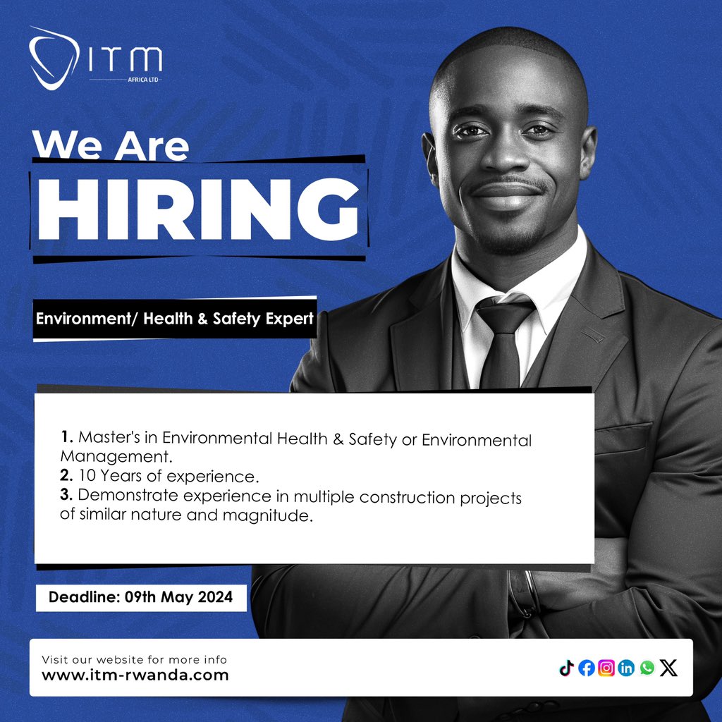🆕JOB OPPORTUNITY WE ARE LOOKING FOR: Position: Environment/ Health & Safety Expert APPLY HERE: docs.google.com/forms/d/e/1FAI… #Recruitment #HR #Job #jobinrwanda #jobsforyou #itmrecruits #jobsforyou