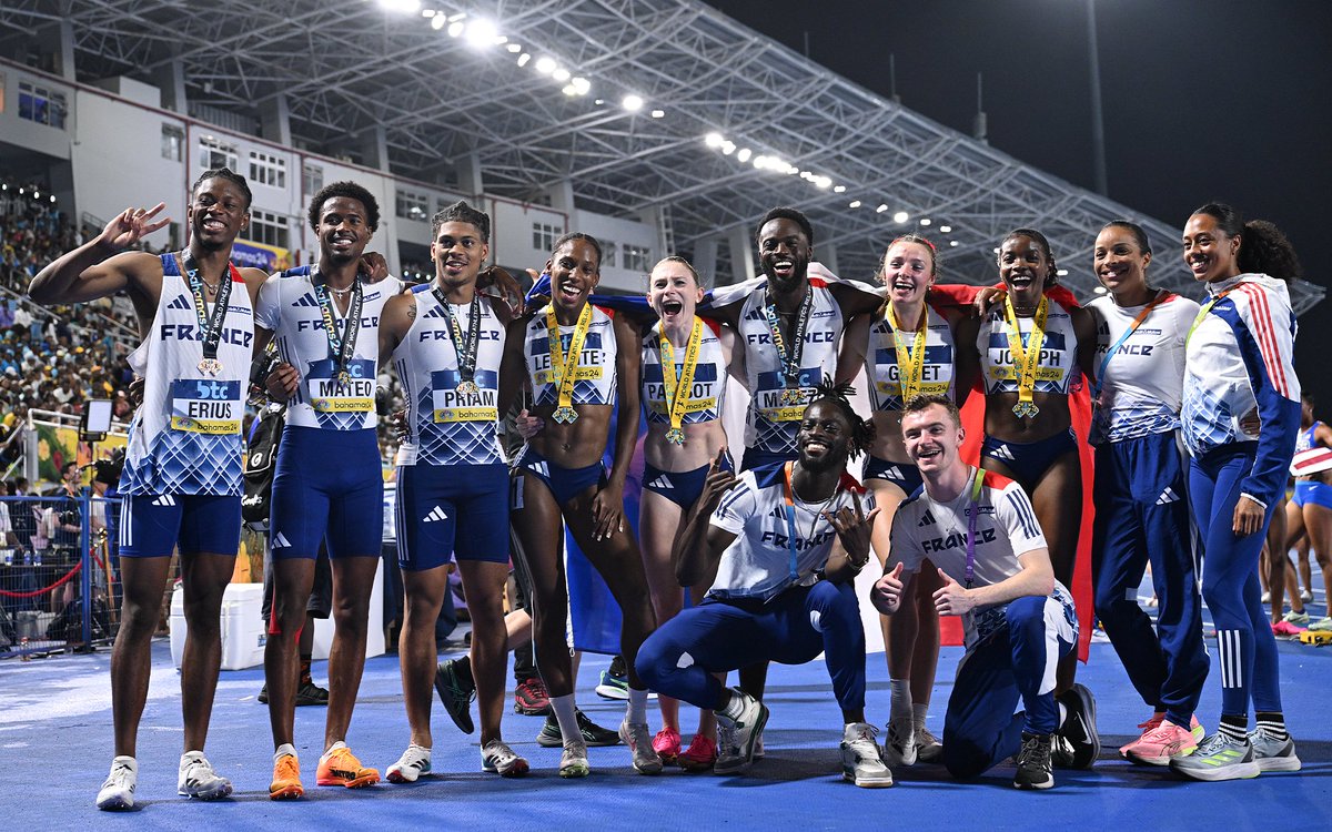 😍 𝗧𝗘𝗔𝗠 𝗙𝗥𝗔𝗡𝗖𝗘 ! 🇫🇷 Bravo aux collectifs 4x100 m femmes et hommes, respectivement médaillés d'argent et de bronze à Nassau ! 💻Retrouvez les #WorldRelays en replay sur eurovisionsport.com
