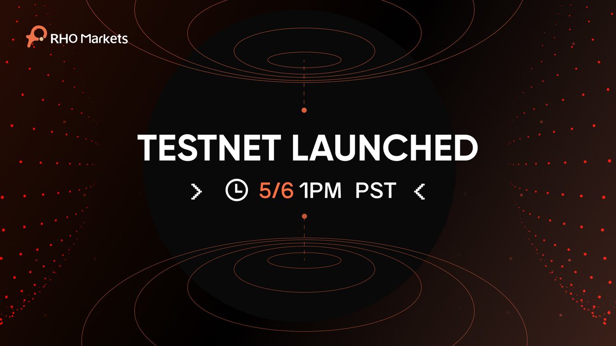 Trap in and prepare for liftoff, as Rho Markets testing network is about to go live! 🔸Launch Time: 6 May 1 PM PST 🔸What we included: Lend & Yield & Loyalty Points system & Referal Tips: Quest No.1 & 2 holders have initial reward! Quest No.3 for testnet will go live too!