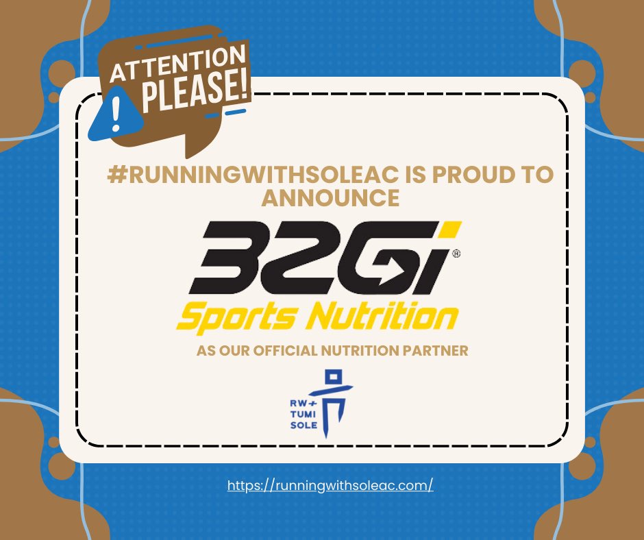 Attention please 📣 #RunningWithSoleAC is proud to announce @32Gi as the clubs official nutrition partner 🙌🏾 #RunningWithSoleAC #RunningWithTumiSole #32GIxRunningWithSoleAC