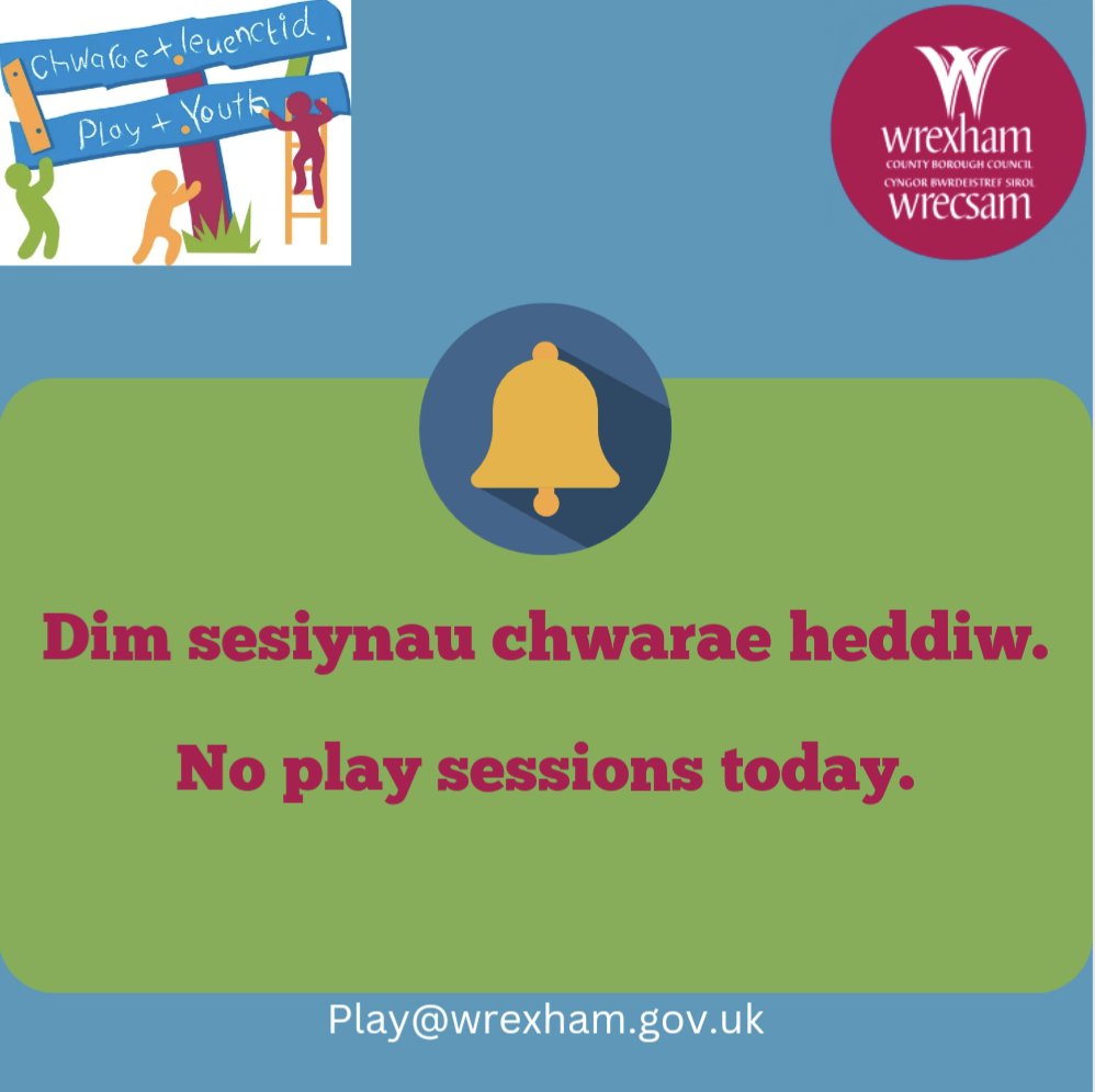 Dim sesiynau chwarae heddiw 06/05/2024.
No play sessions today 
06/05/2024.
#GŵylyBanc #BankHoliday
