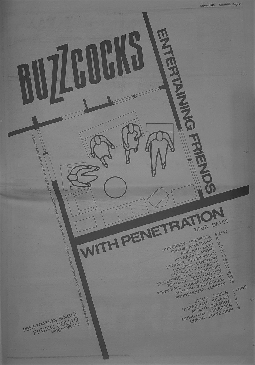 Buzzcocks album 'Another Music In A Different Kitchen' and UK Tour with Penetration advert in Sounds 6th, May 1978. @Buzzcocks @penetrationband @PaulineMurrayX