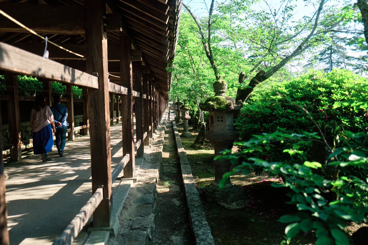 新緑の素敵な吉備津神社の回廊