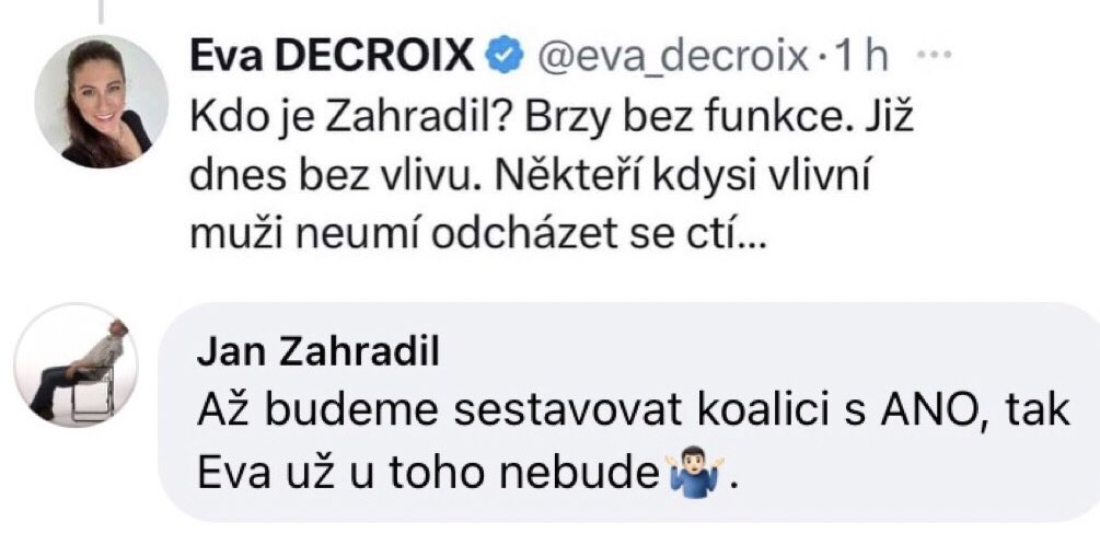 Paní místopředsedkyně Eva se ptá☝️.
Já odpovídám🤷🏻‍♂️.
P.S. Ten tweet paní Evy už nehledejte, není, smazala jej🙂.