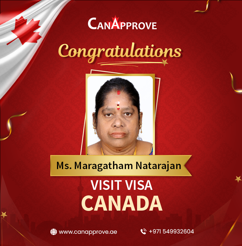 We're extremely happy to share Ms. Maragatham Natarajan has successfully obtained her #Canada #VisitVisa. Team #CanApprove wishes you all success in your future endeavors. #canadavisa #explorecanada #canadavisitvisa #toronto #canadatourism #visaservices #immigrationconsultants