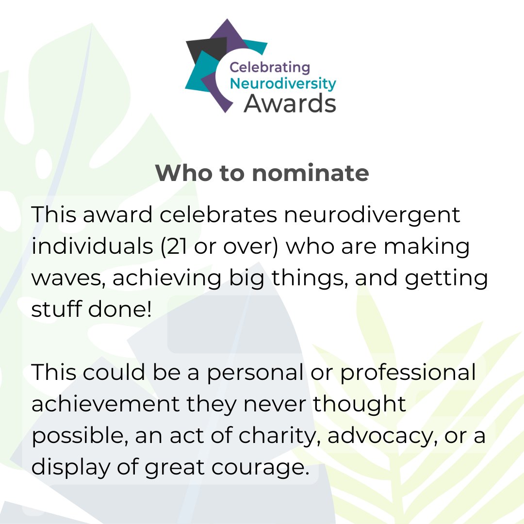 Nominations for the #CelebratingNeurodiversityAwards open tomorrow!

Today we are sharing the categories for 2024 🏆 

We are delighted to say that this year there will be five winners per category

#CNDawards #Neurodiversity #Neurodivergent #Community #DEI #AuthenticallyUs