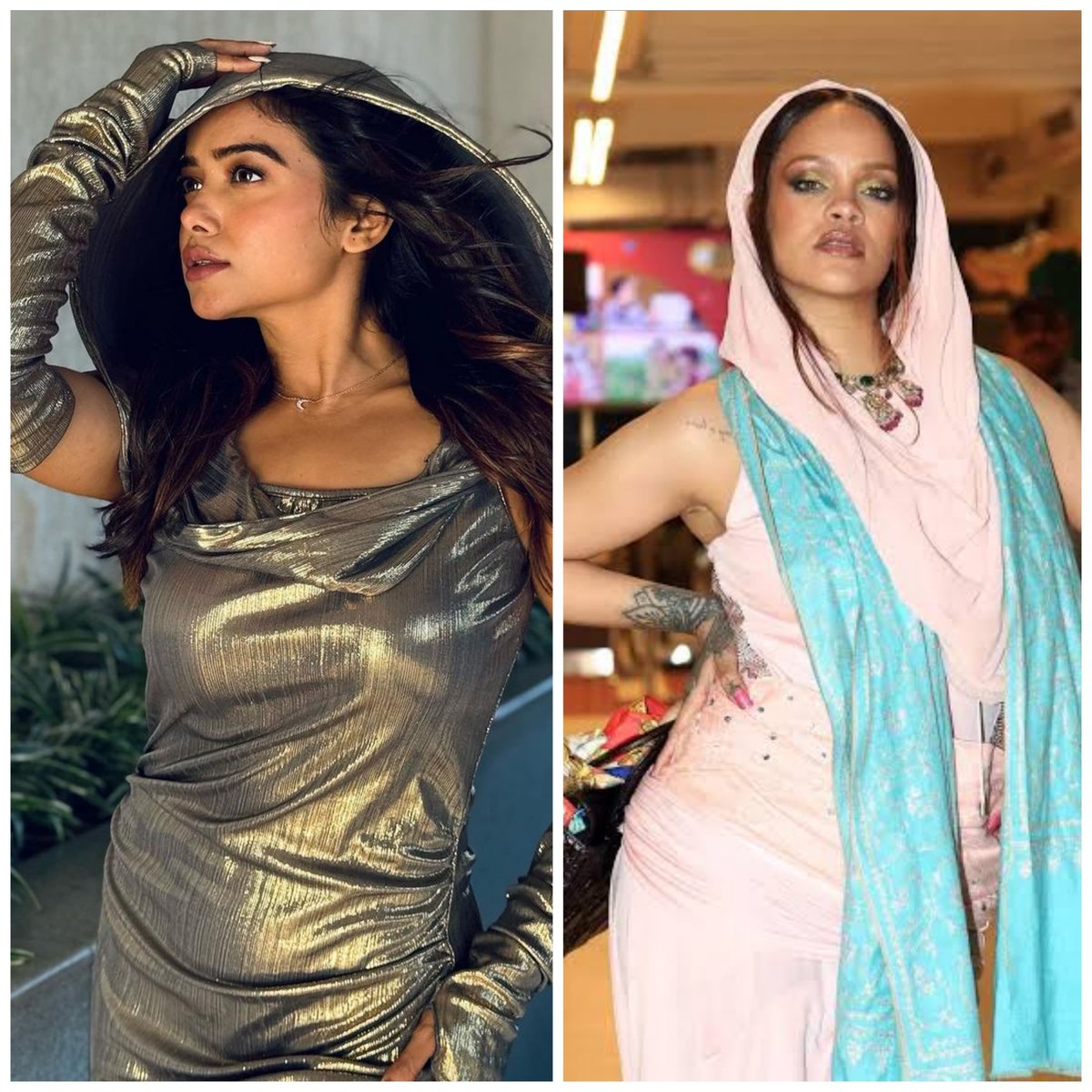 Two style icons, one chic look.. Who rocked it best? @manisharani002 vs. #rihanna😍 #manisharani #rihanna