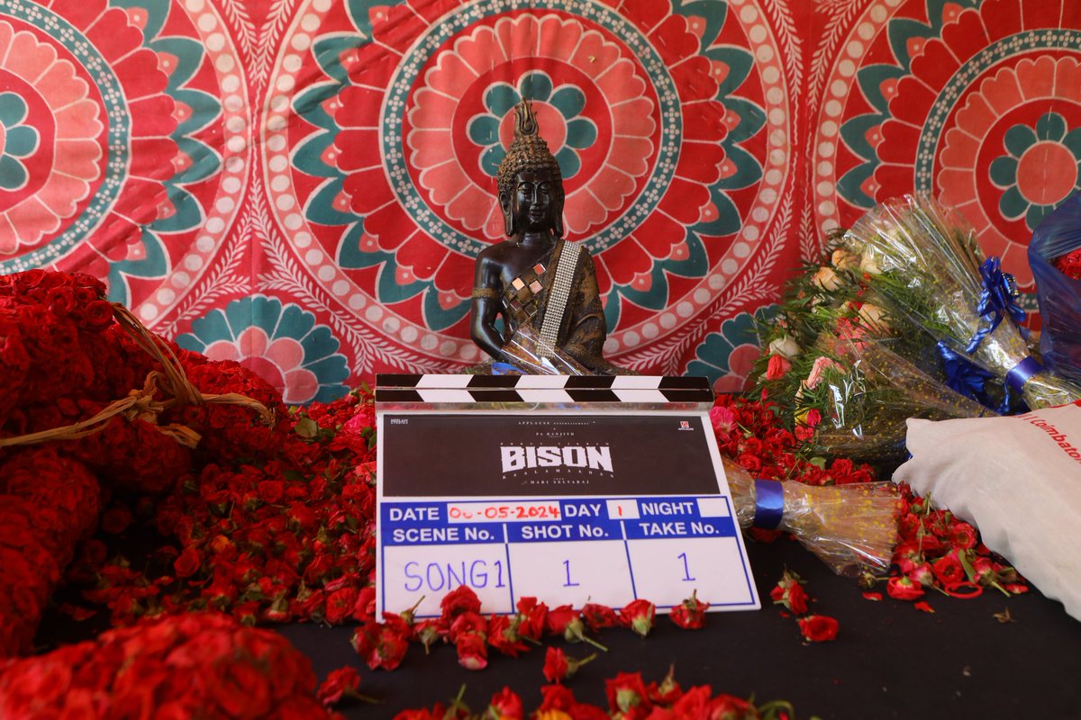 The shooting of #DhruvVikram's #BisonKaalamaadan 🦬 kicks off with a special pooja ceremony today. 🎬🎥 

#BisonKaalamaadanFilmingNow
#Bison #ChiyaanVikram

@chiyaan @sooriaruna @Kalaiazhagan15 @proyuvraaj @chiyaanCVF @mugeshsharmaa