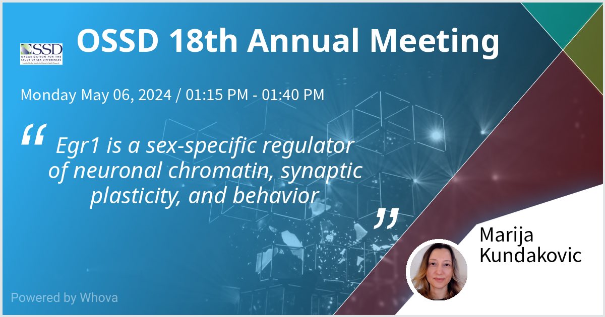 KundakovicLab's tweet image. See you today for our Presidential Symposium:

Studying Sex Differences Relevant for Neurodevelopment and Psychiatric Conditions: From Animal Models to Humans

My talk starts at 1:15 pm!

 @OSSDTweets #OSSD2024