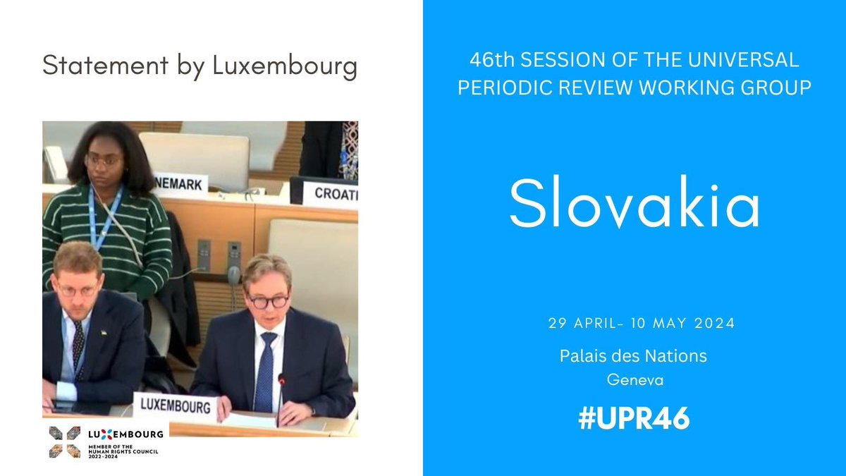 #Luxembourg's🇱🇺 #UPR46 recommendations to #Slovakia🇸🇰: 1️⃣Ratify the Istanbul Convention 2️⃣Create a legal institution to protect same-sex unions 3️⃣Criminalise domestic violence and increase penalties for femicide 4️⃣Continue efforts to protect journalists and other media workers