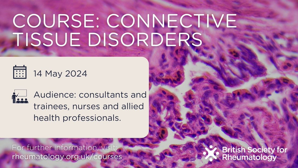 Join us on 14 May for our Connective Tissue Disorders course. Delegates will get a practical case-based overview of how to assess, manage and monitor connective tissue disorders. See the full programme and book today: bit.ly/3wt6NIV