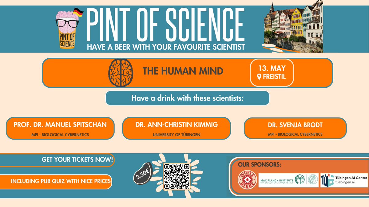 Excited to be part of @pintofscienceDE in Tübingen at Freistil on May  13th! Join us for a fascinating dive into the science of the human mind  over a drink. I'll be discussing 'Challenging the default: Advancing  Women’s Mental Health Research'. 
#PintOfScience #Tübingen 🧠🍻