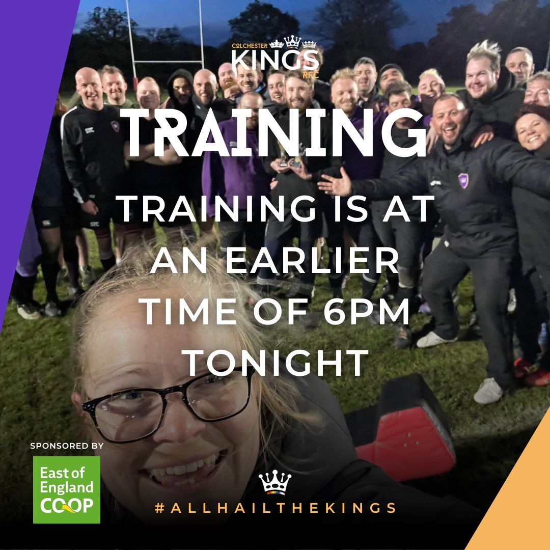 Training will be at 6pm tonight for one week only! 🏉

We’re still welcoming new members every week so if you’ve been thinking about joining in, head to our website and fill out the New Player Info form and get down to training 👑💜

#inclusiverugby #colchester