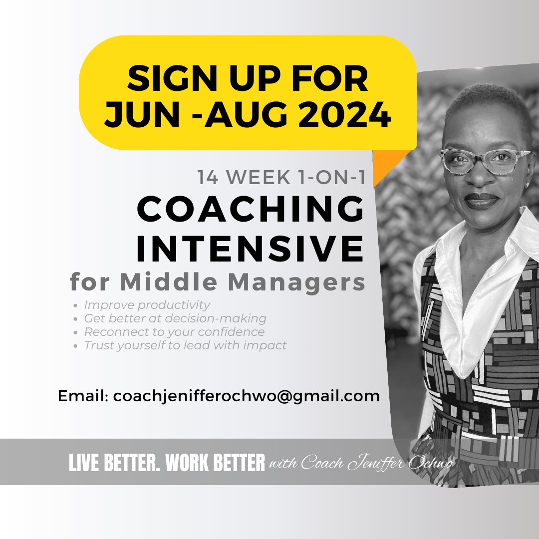 Dear middle-manager, do you desire to be honest and open as you guide and direct your team? #YourNext100Days program supports you to develop the self-trust to do this. Email: coachjenifferochwo@gmail.com for details