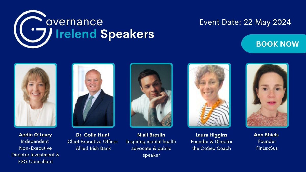 We are thrilled to announce our speakers for our upcoming event Governance Ireland. Niall Breslin, Laura Higgins, Colin Hunt, Aedin O’Leary, Ann Shiels and many more will Book now: buff.ly/4csYcJh #CGIUKI #GovernanceIreland2024 #Governance #Sustainability #CGIUKIEvent