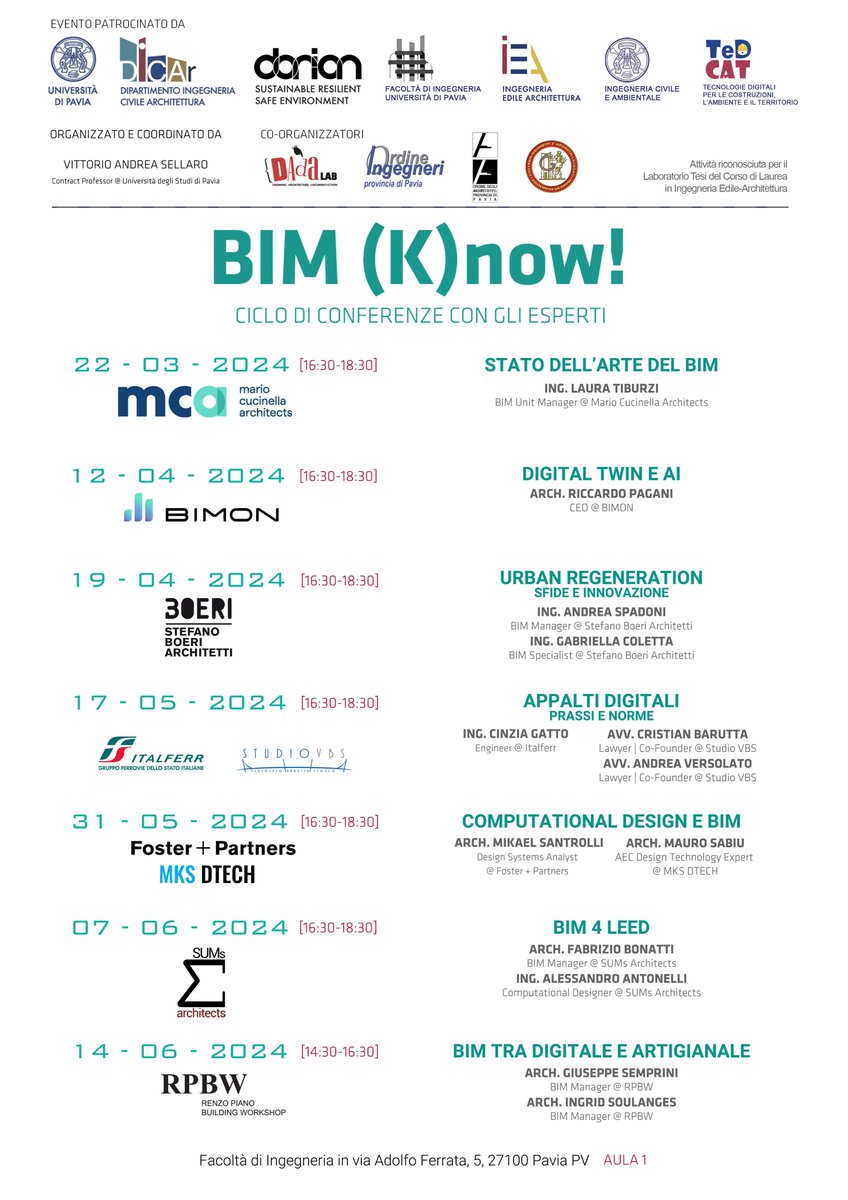 Venerdì 17/05/2024 nuovo appuntamento del ciclo 'BIM (K)now!' #unipv sul tema 'Appalti digitali – Prassi e norme' con l’Ing. Cinzia Gatto di Italferr S.p.A. e gli Avvocati Cristian Barutta e Andrea Versolato dello Studio VBS di cui sono Co-Fondatori unipv.news/eventi/bim-kno…