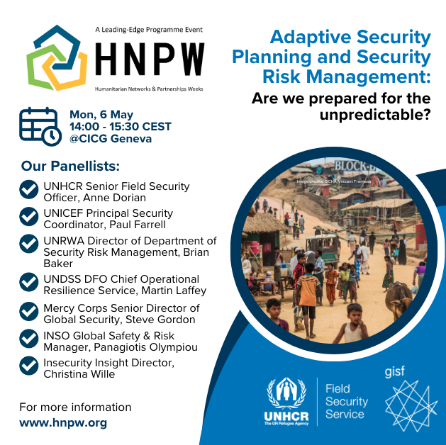 📢 It's not too late to register! Join the UNHCR Field Security Service today at 14:00 CEST to explore the critical aspects of security planning and #SecurityRiskManagement. 📍Pleniere B or online at hnpw.org
