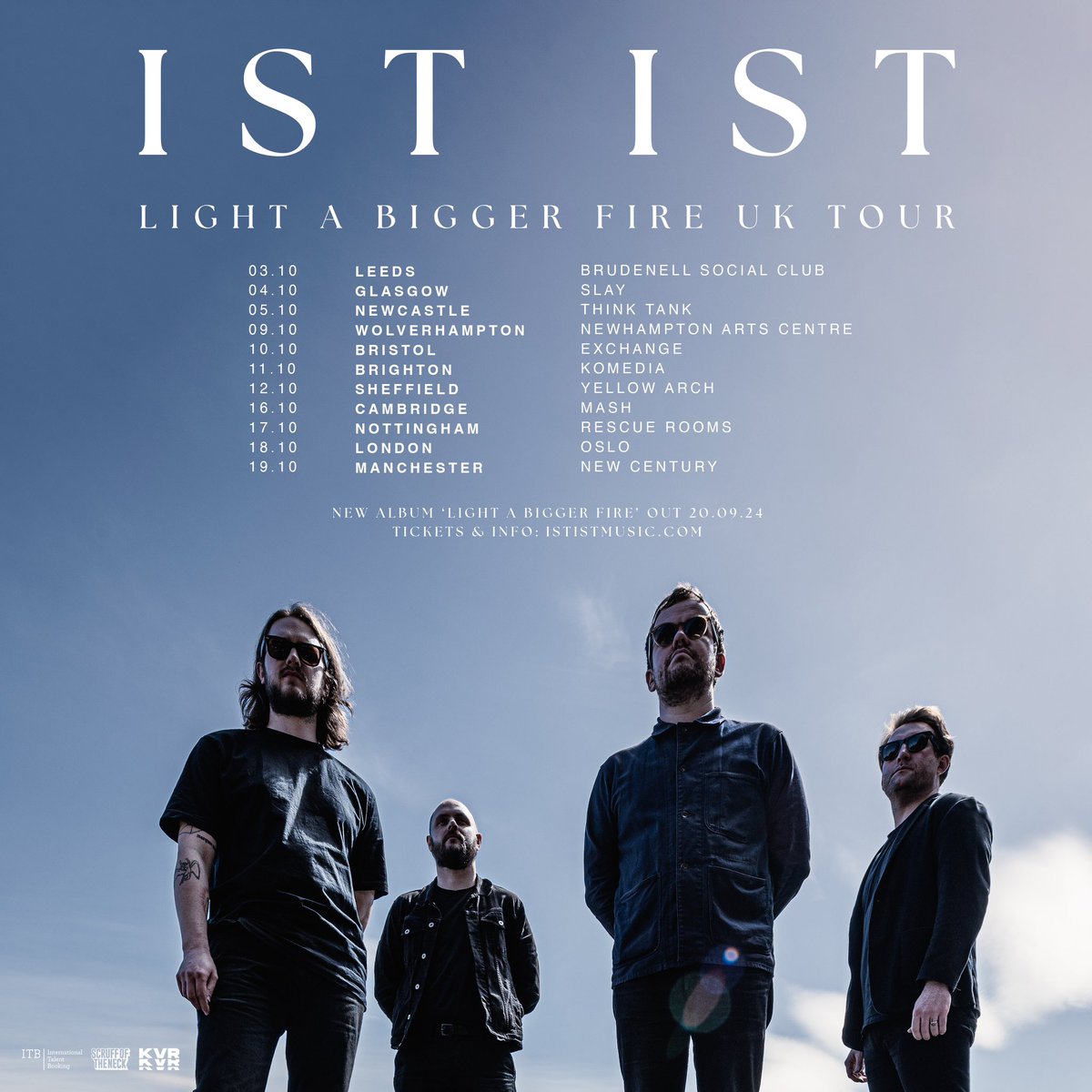 UK TOUR! We’re excited to hit the road in October and take our fourth record ‘Light A Bigger Fire’ for a spin around some familiar and new places. Pre-order the album by midnight on Tuesday to receive pre-sale access on Wednesday. General sale begins at 10:00 on Friday.