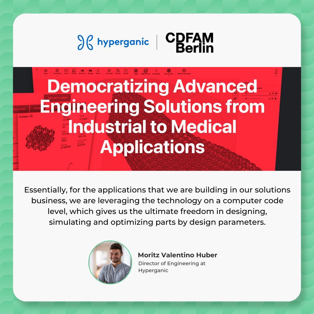 Join us at the CDFAM symposium in Berlin on May 7-8 to hear Moritz discuss how we're expanding possibilities for engineers and designers with innovative tools. Learn about our software solutions and our cloud-native design tool, HyDesign.
#Hyperganic #computationaldesign