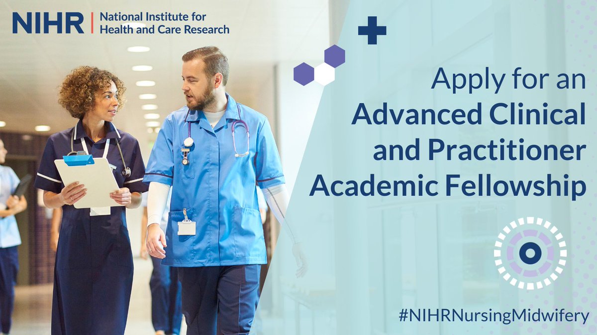 We encourage nurses and midwives to apply for our ACAF Programme. The ACAF supports post-doctoral researchers to develop their academic career while developing their health or care career. Find out more: nihr.ac.uk/funding/advanc… #NIHRNursingMidwifery